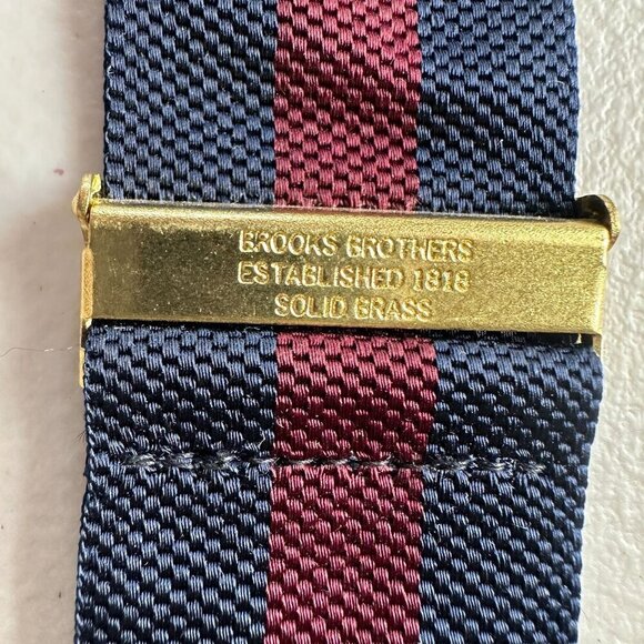 Brooks Brothers Mens Navy Maroon Stripe Adjustable Button Suspender Silk Leather - Picture 2 of 8